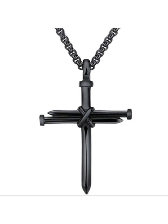 Other - Pendant--BLACK over Stainless Steel Nails & Rope Cross pendant necklace